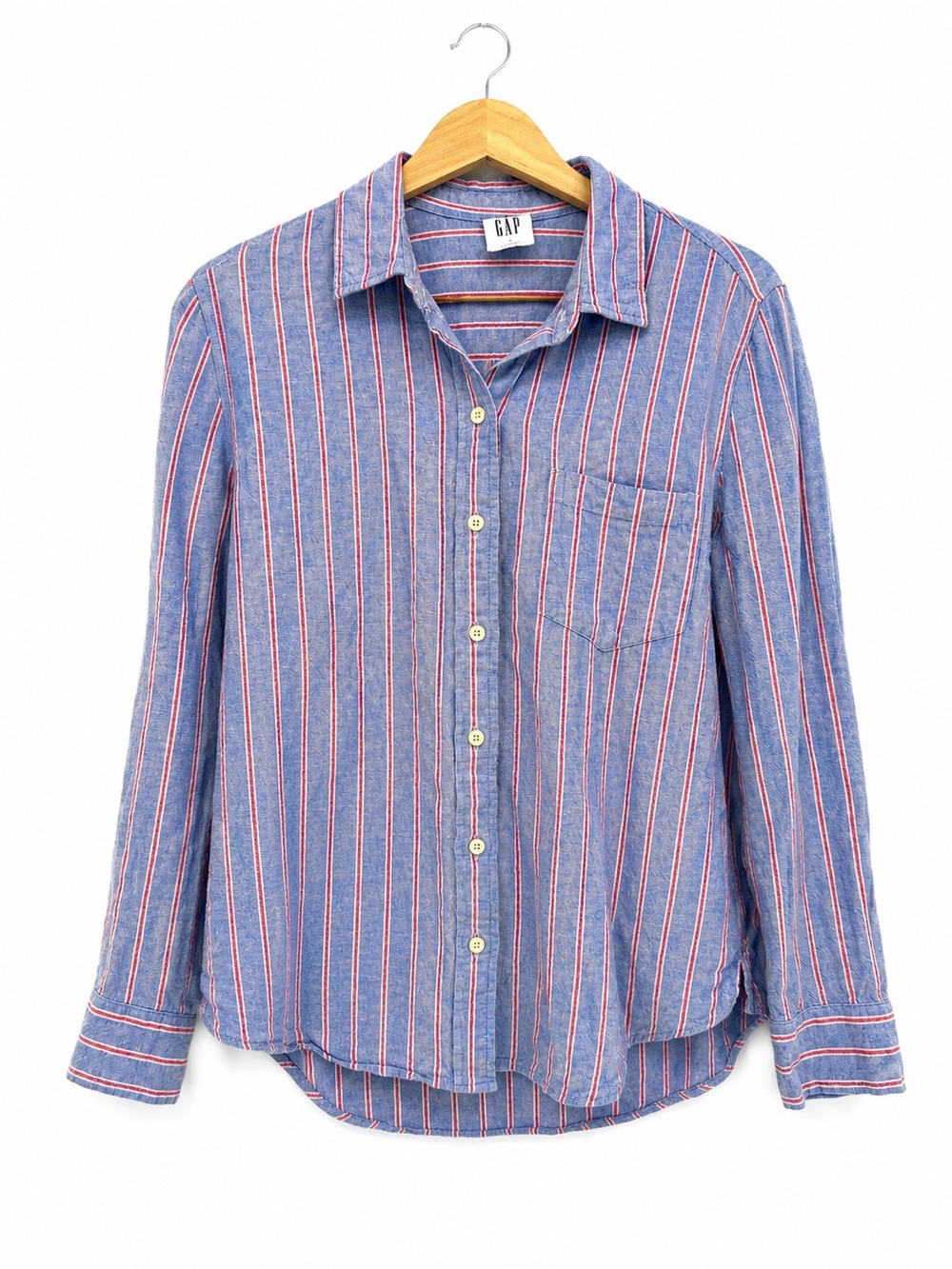 Gap The Easy Shirt Button Front Size Small Linen Blend Striped Top Oversized